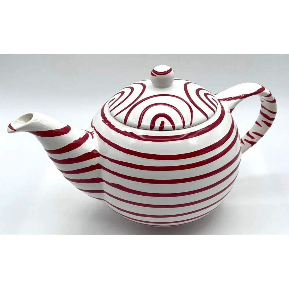 Gmunder Keramik Austria Red Flamed Teapot with Lid Dizzy Red Stripe VERY RARE